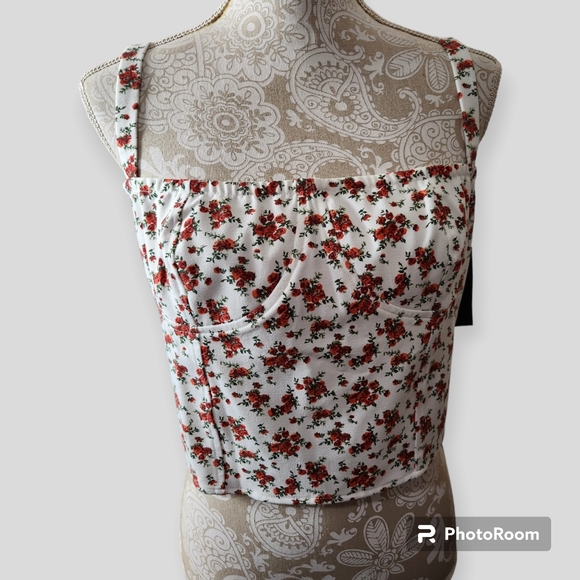 Danielle Bernstein White/Red Floral Crop Top size 10 - Picture 9 of 9